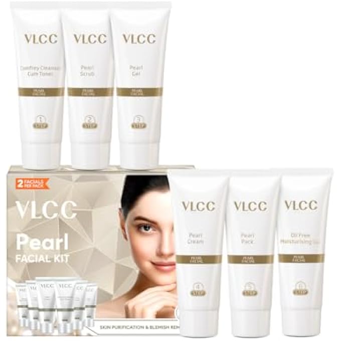 VLCC NATURAL PEARL FACIAL KIT - SINGLE USE | SALON LIKE FACIAL AT HOME IN JUST 6-STEPS | INCLUDES CLEANSER, SCRUB, CREAM, FACE PACK & OIL FREE GELS | 2.12 OZ/60G - Image 3